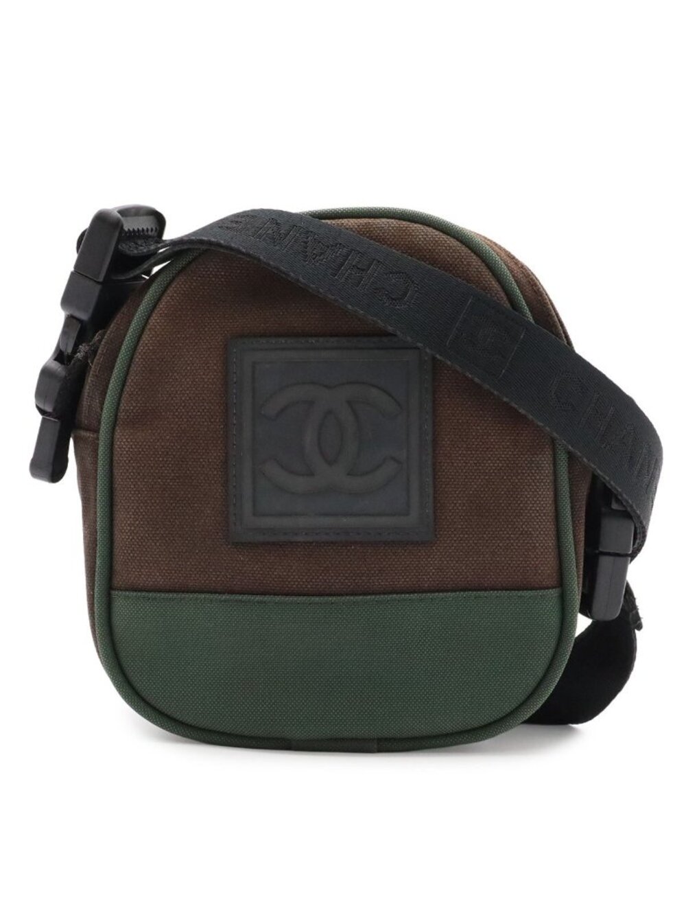 Chanel Sports Line CC Logo Shoulder Bag 2-Way Pouch Nylon Canvas Black Green